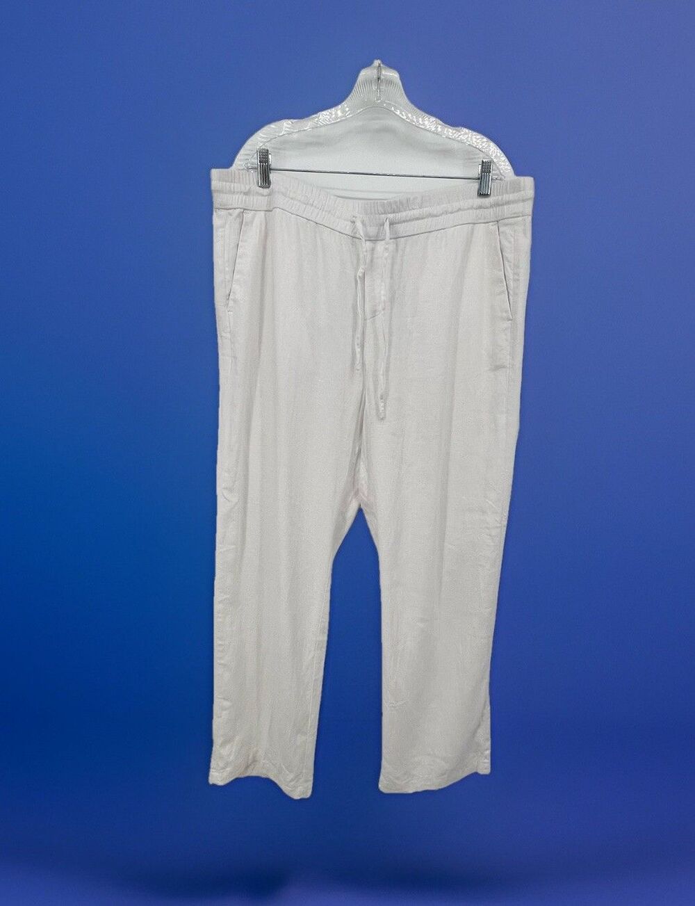 Ann Taylor Womens Linen Blend Pull On Pants Sz XL Wide Leg Coastal Preppy Resort